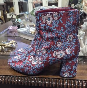 Gianni Bini Red and Blue Floral Heeled Boots